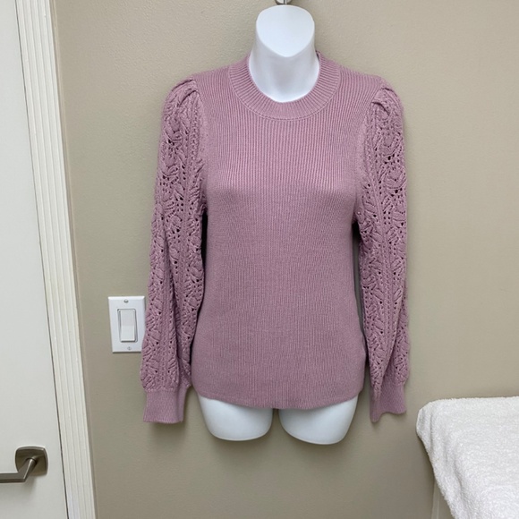 NEW! Splendid Phoebe Cashblend Pointelle Crewneck Sweater Lavender Pink S - $148 - Picture 3 of 14